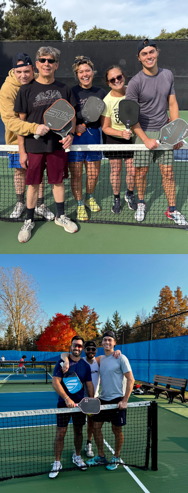 For Nico, pickleball is life! Above he plays with his family and below he plays with friends.